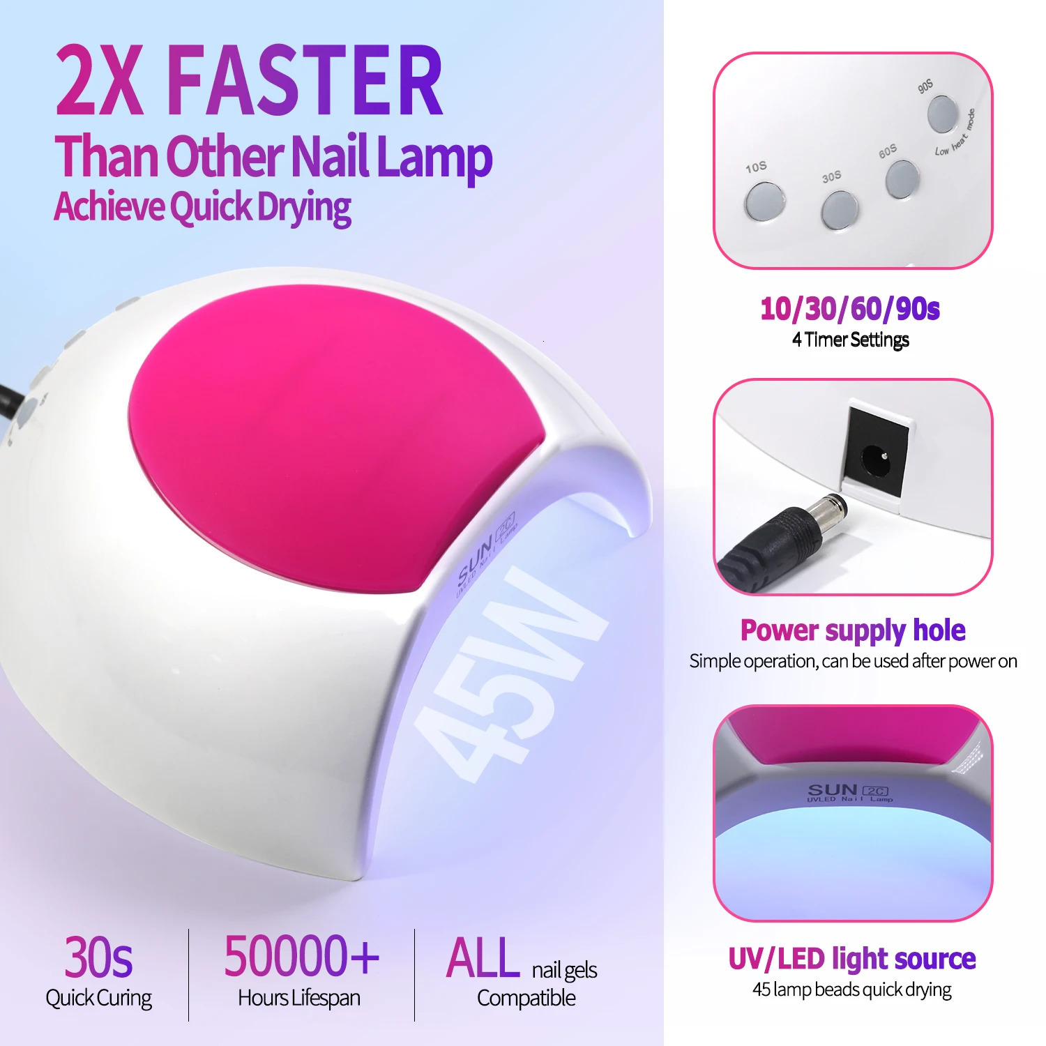 Sun2C nail light 48W gel polishing manipulation art dryer LED UV no black hands 250325