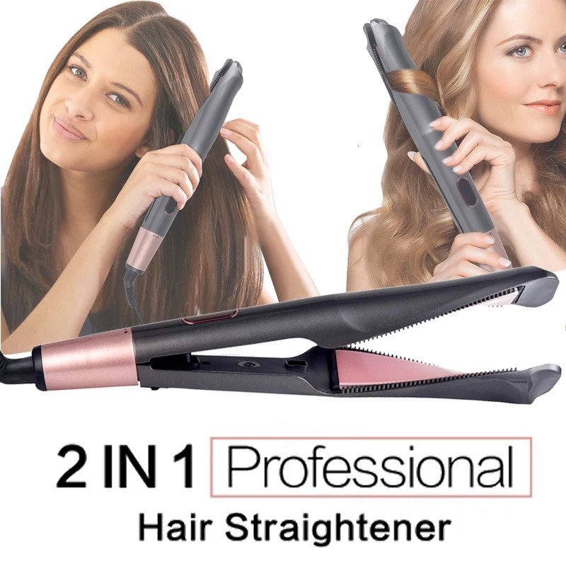 Professional Hair Straightener 2-In-1 Straight Curler Tourmaline Ceramic Heating Plate Curling Twisted Flat Iron Hair Styling 250324