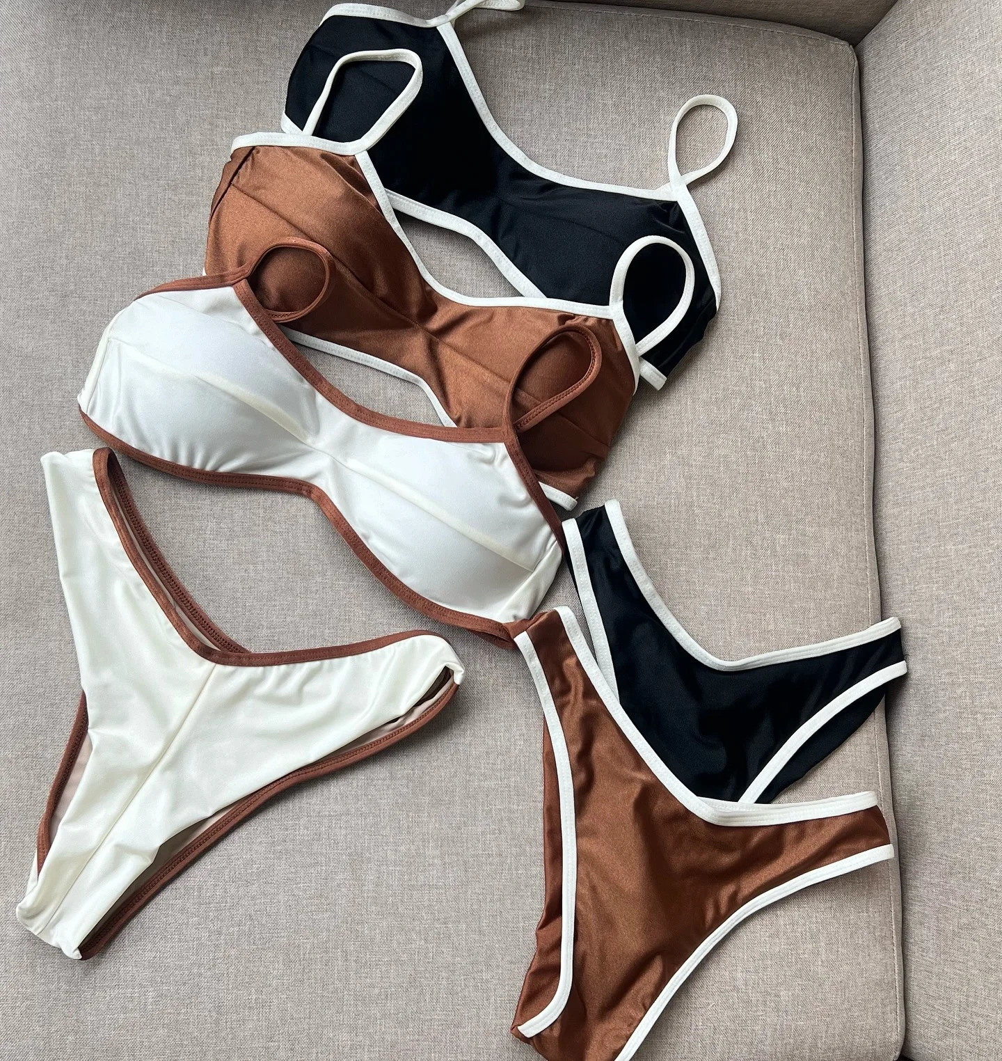 sexy bikini womens swimsuit Bandeau Biquini thong shiny camisole beachwear 250327
