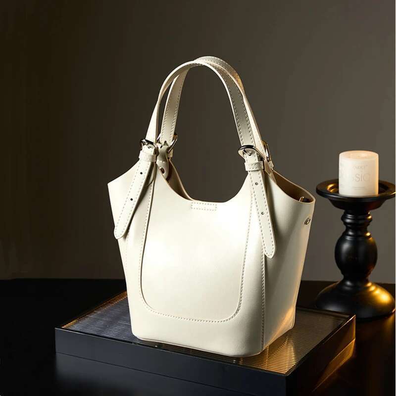 Chic Genuine Leather Bucket Tote Handbags For Women 2025 Designer Basket Small Ladies Shoulder Crossbody Bags