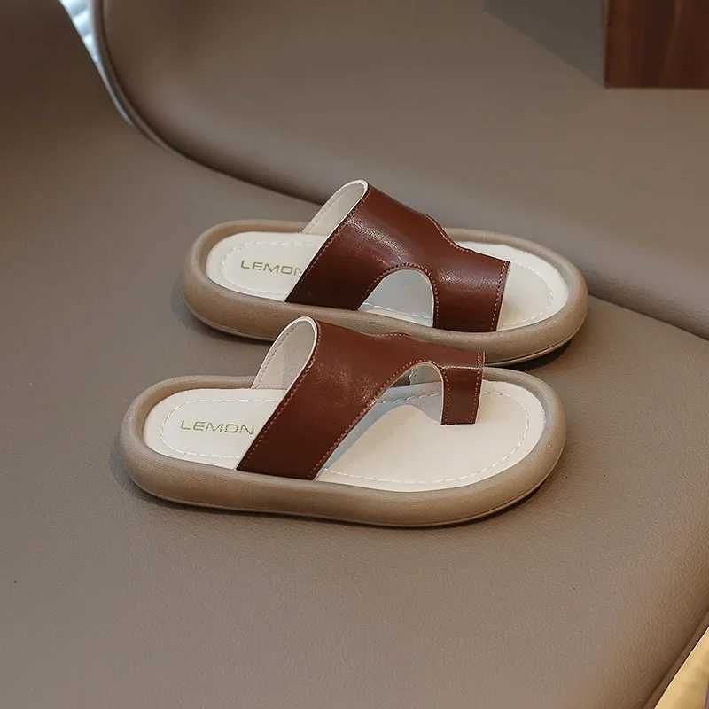 Slipper Black brown childrens slider summer new girl fashion sandals toe and round head baby boy apartment size 26-35 S25326