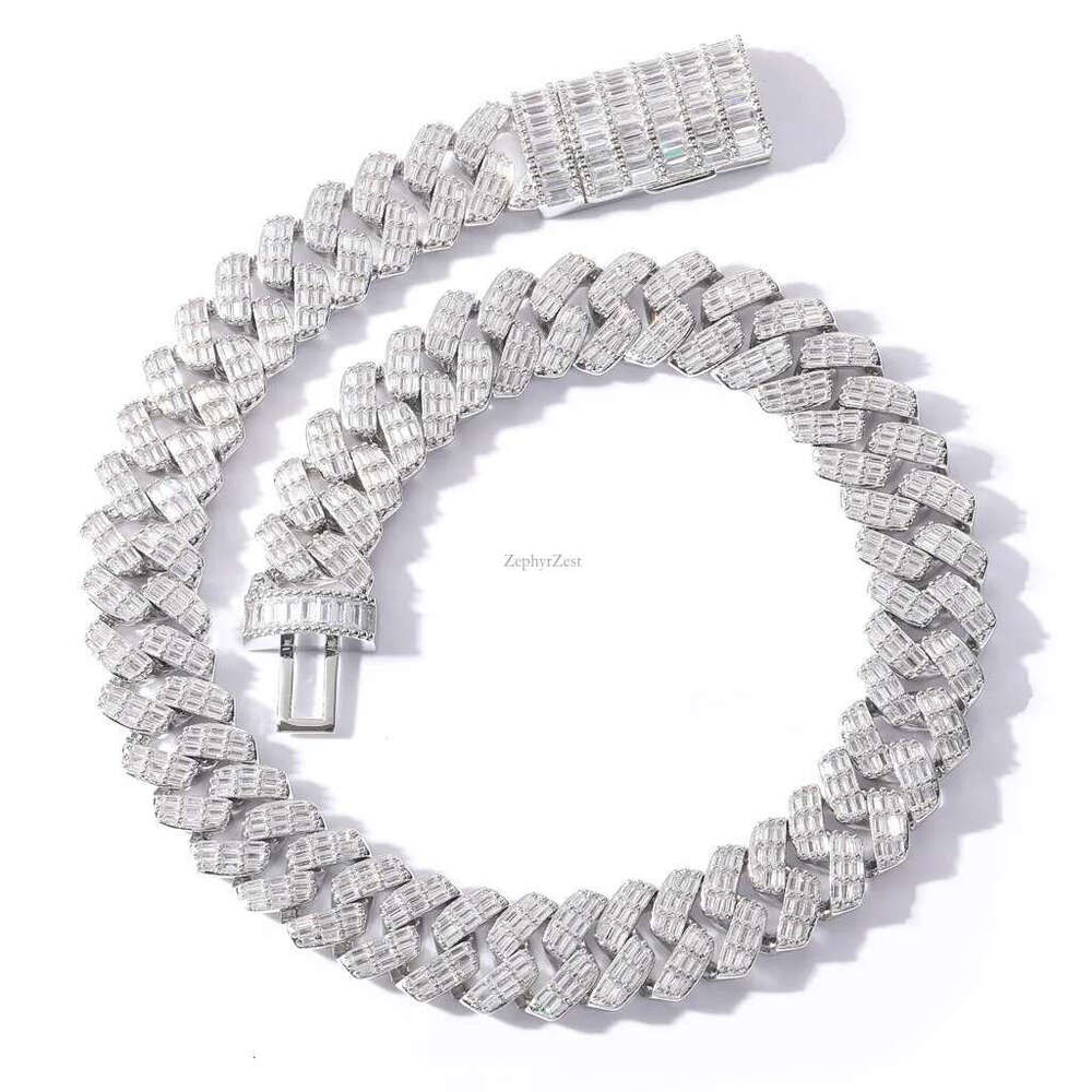 moissanite iced out cuban k chain Hip Hop Fine Jewelry Baguette Dia Men Necklace Sterg Sier Fully Vvs Moissanite designer jewelry