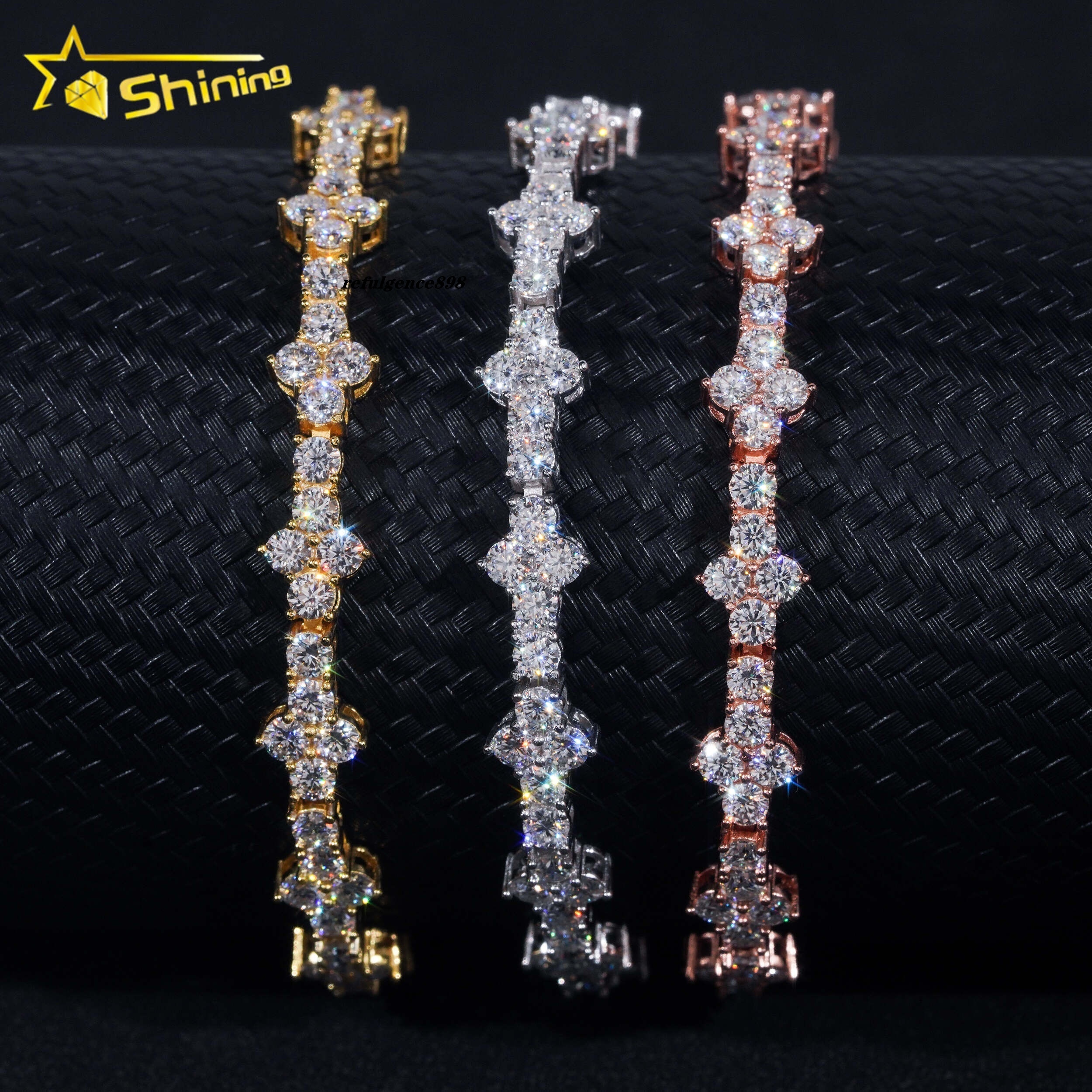 Stylish New Arrival Fashion Femme Design Sier VVS Moissanite Dia Iced Out Four Leaf Clover Cross Tennis Chain Bracelet