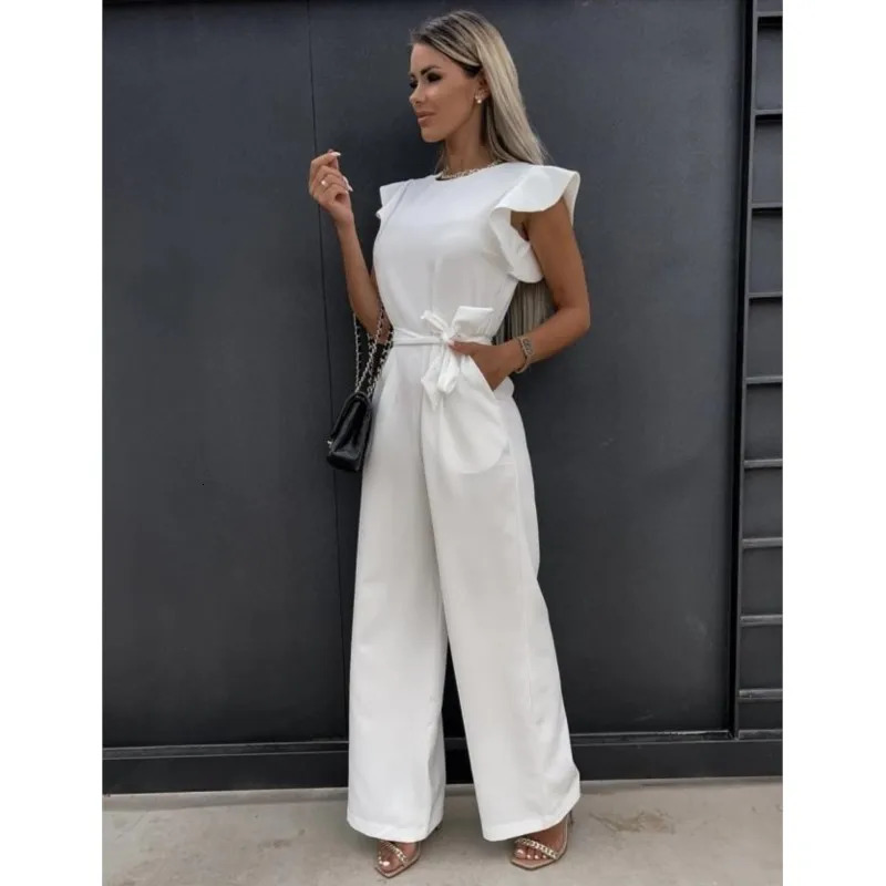 Womens casual pleated lace top womens summer jumpsuit fashionable rose red round neck short sleeved Playsuits 250326