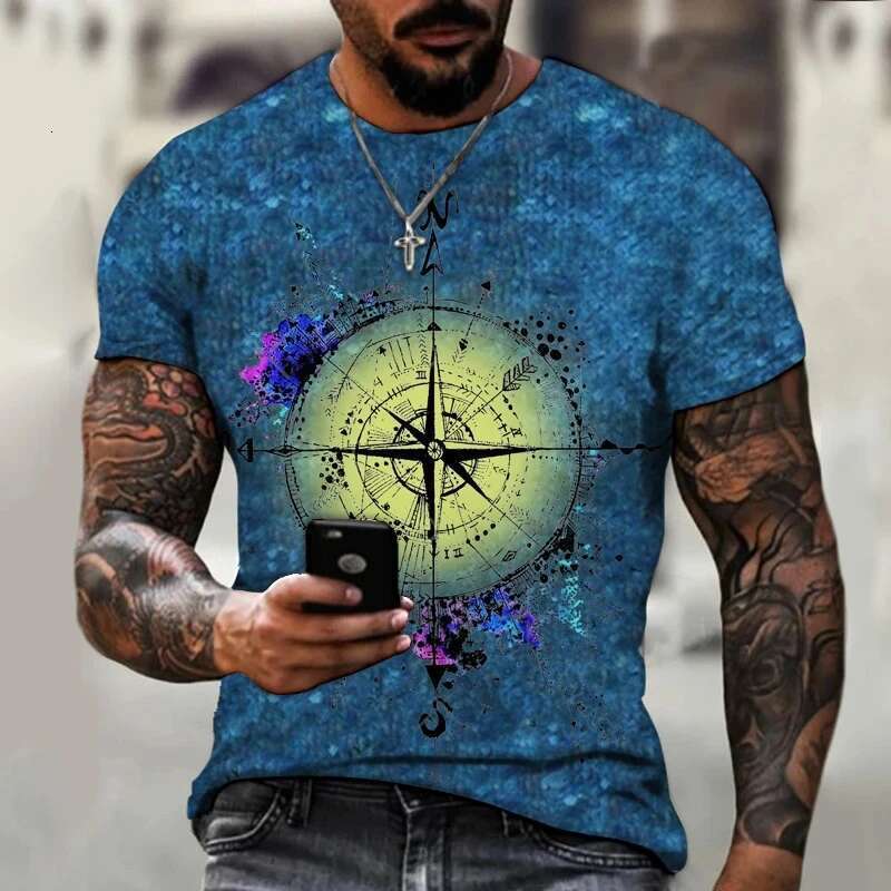Men's short sleeved round neck T-shirt, comfortable in summer, printed with world map, fashionable on the street, Harajuku