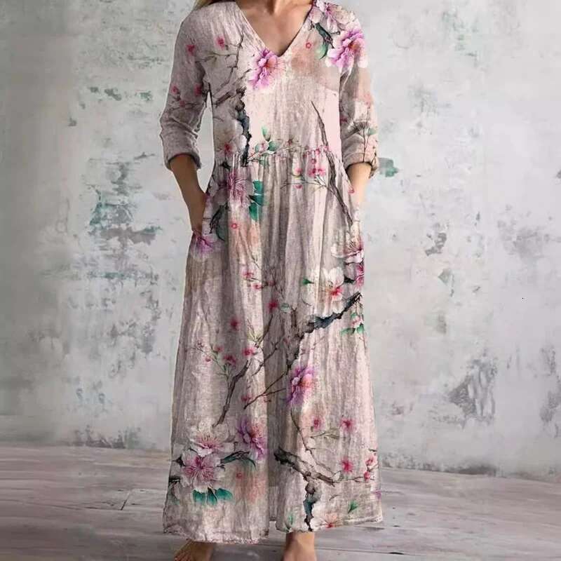 Dongdumaoyi Dames Nieuwe Casual Damesmode Halflange Jurk Met Bloemenprint C
