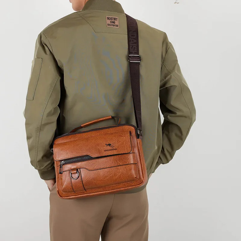 y kangaroo messenger bag mens leather casual cross body brown black business shoulder handbag 250326