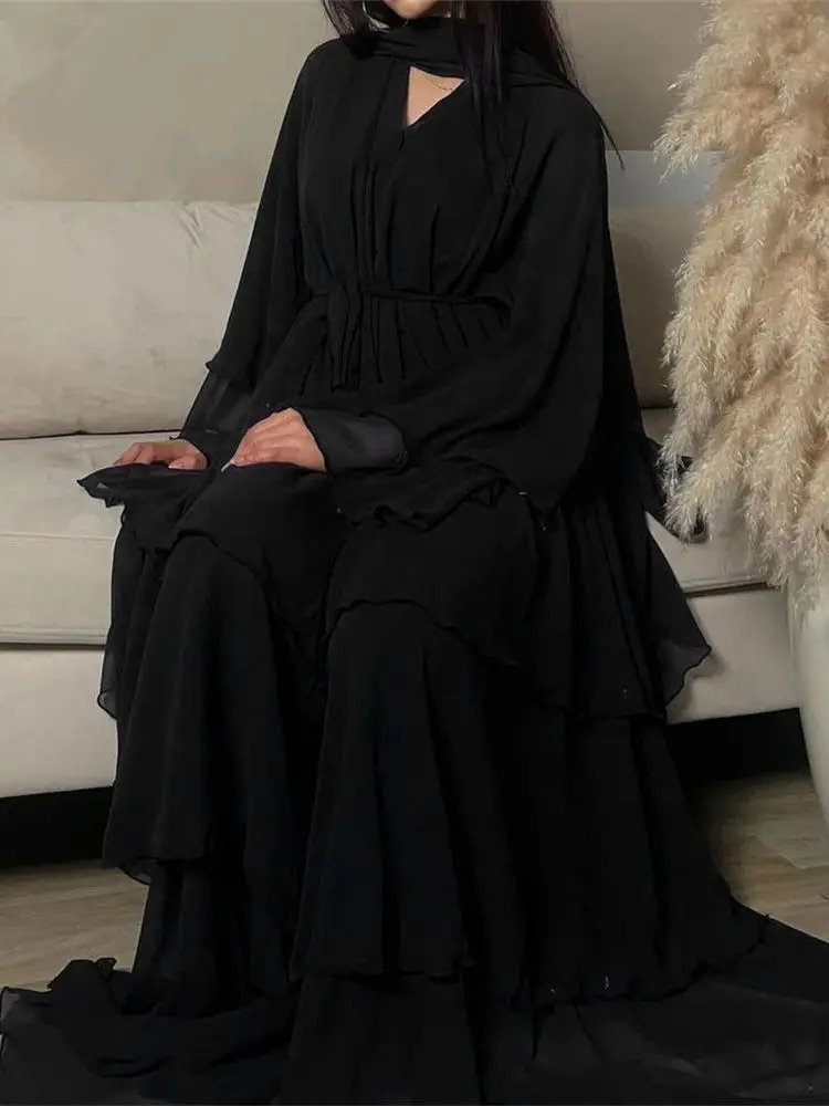 Summer Open Chiffon Khimar Kimono Abaya Dubai y Muslim Set Humble Kaftan Headscarf Women Islamic Ka Damen 250326