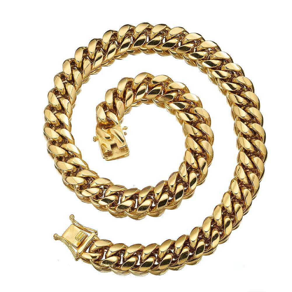 Premium Cuban 6mm 8mm 12mm 18mm 18inch 20inch 24inches Stainless Steel Miami Gold Sier Color Cuban Link Chain Necklace Free door-to-door delivery