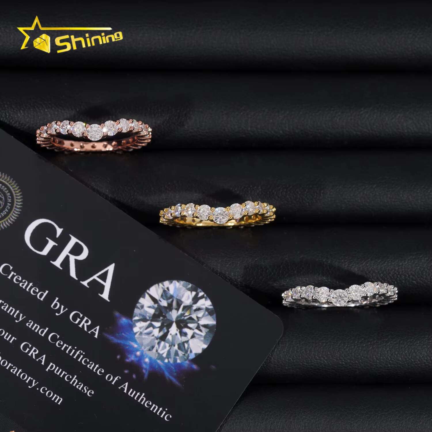 Fashion Design VVS Moissanite Round Band Engagement Ring Gold Plated 18K 925 Sterling Silver Wedding Rings