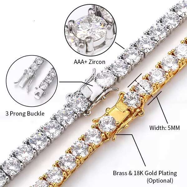 Juncheng Wholesale Custom Gold Plated Jewelry 3MM 4MM 5MM Men Women Iced Out Cubic Zirconia CZ Diamond Chain Tennis Necklace