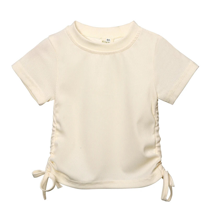 2Pieces Summer Kids Girls Solid Ribbed Outfits Toddler Soft T-shirt Top Elastic Waist Bell Bottoms Flare Leg Pants Clothes Set 250326