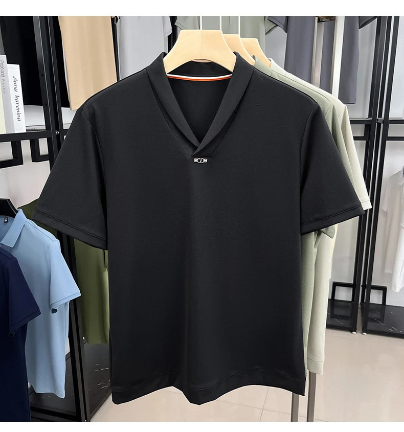 y short sleeved Tshirt mens summer Vletter embossed n trend European casual seagull collar silk polo shirt 250327