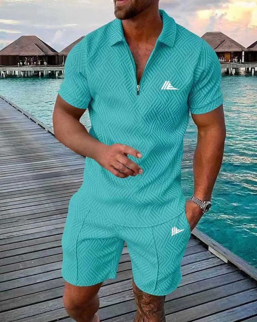 2025 Mens Trendy Summer Short sleeved Printed Beach Set Series Creative Pattern Collar Breathable SetXJ250326