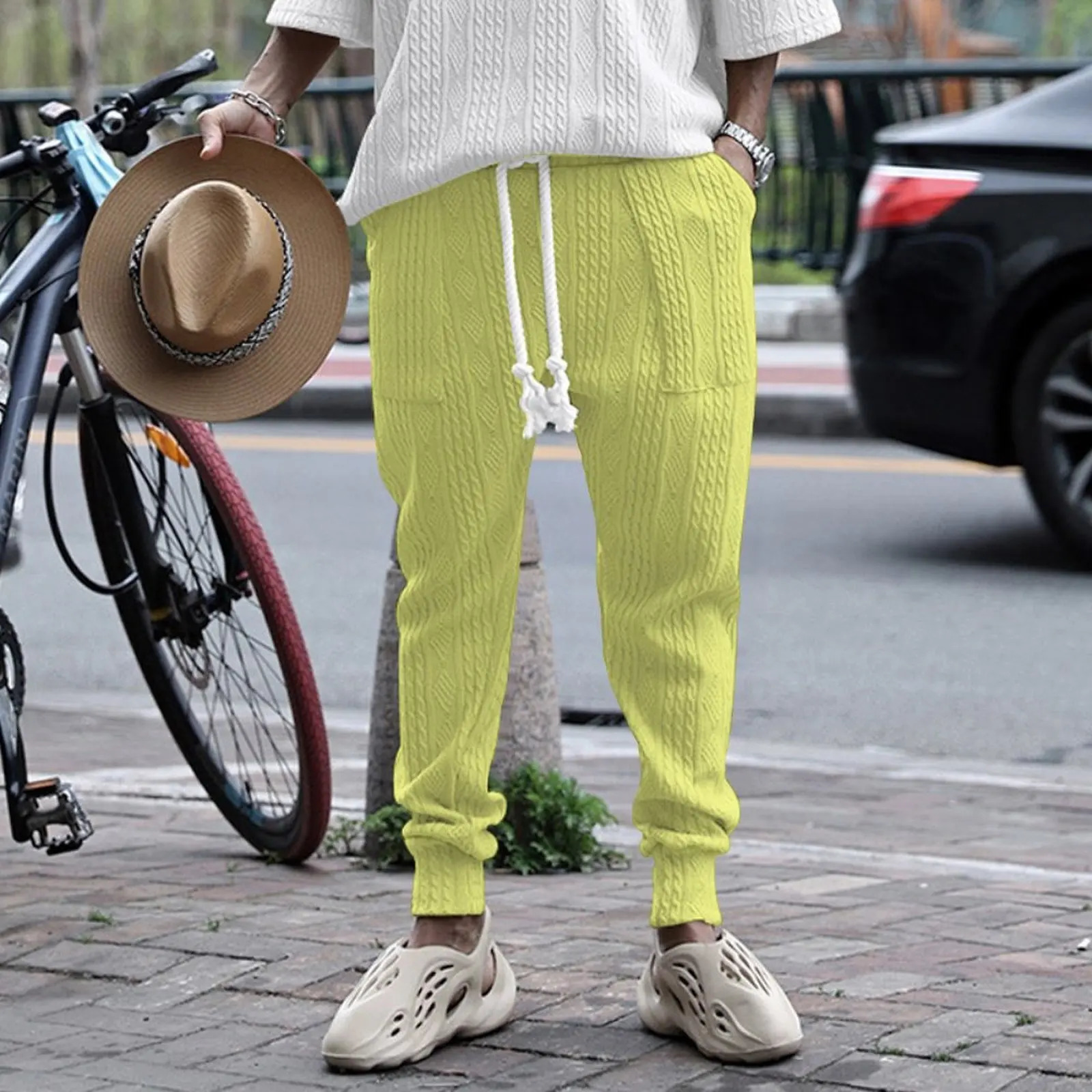 autumn mens loose casual sportswear highquality jacquard Vneck long sleeved twopiece set 250327