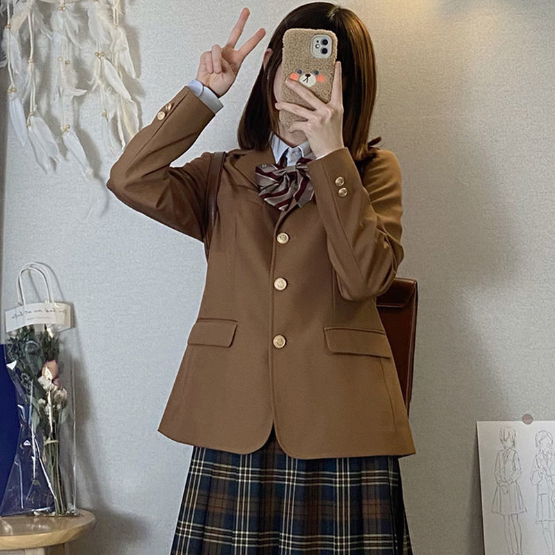 T326Female Student Brown Blazer - Stylish Classroom Uniform for Girls