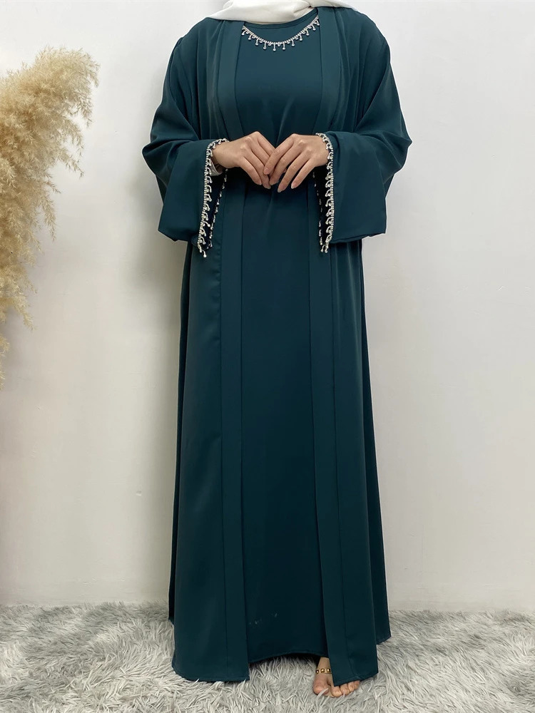 Muslim Abaya Womens 2pieceS etf orE ida lF itrf eaturingd iamondsa ndk imonoOp enco llarop 250326