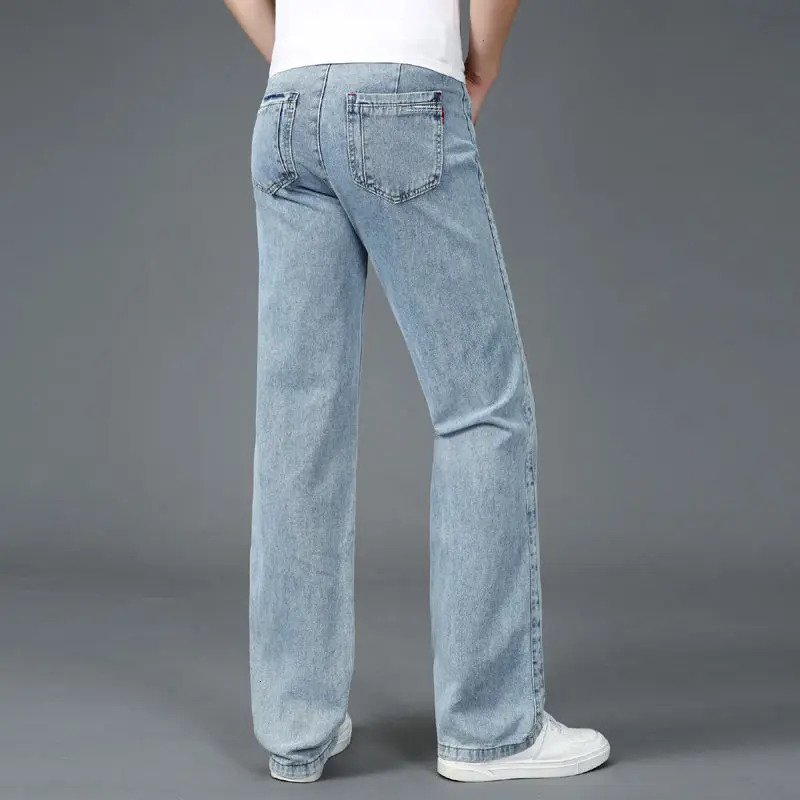Autumn Vintage Casual Straight Jeans Mens Solid Button Zipper Pockets Patchwork Loose Korean Fashion Trend Wide Leg Pants 250317