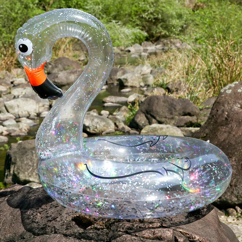 Transparent sequin inflatable swimming ring water mat flashing unicorn summer pool toys childrens floating 250321