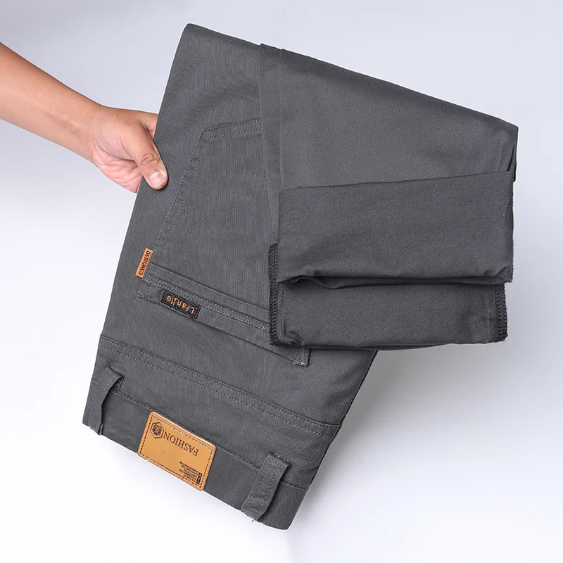 Mens High Quality Pure Cotton Classic Solid Color Casual Pants Business Stretch Ultra Thin Straight Trouser 250327