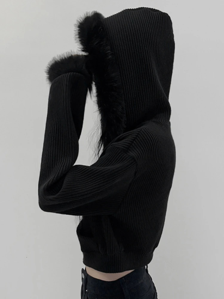 AltGoth Y2k Winter Warm Corduroy Coats Women Mall Gothic Streetwear Hipster Grunge Emo Alt Long Sleeve Hooded Crop Jackets Femme 250322