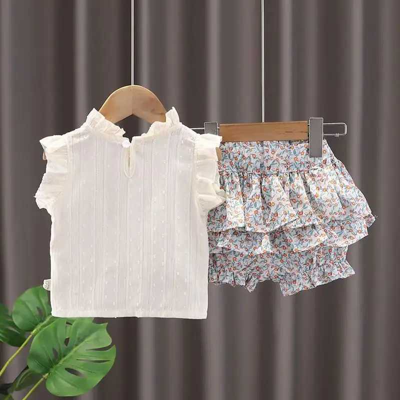 2024 New Girls Summer Set Childrens Dress Baby Girls Fashion Childrens Top+Two Piece SetT250327