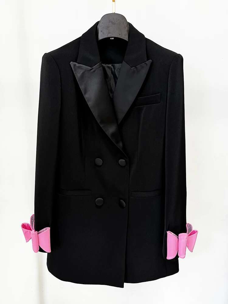 HIGH STREET Newest 2024 Designer Fashion Women's Double Breasted Bow Blazer Dress