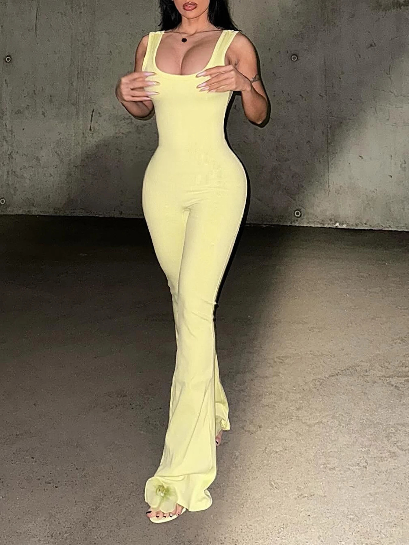 Womens slim fit suitable for solid color bell bottoms 250326