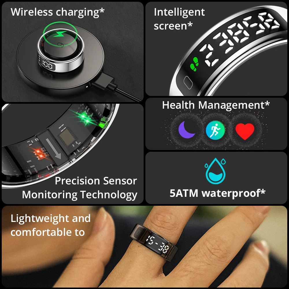COLMI R12 Smart Ring with Display Screen and Touch Health Manager Wireless Charging 5 ATM Waterproof For Men Women 250322