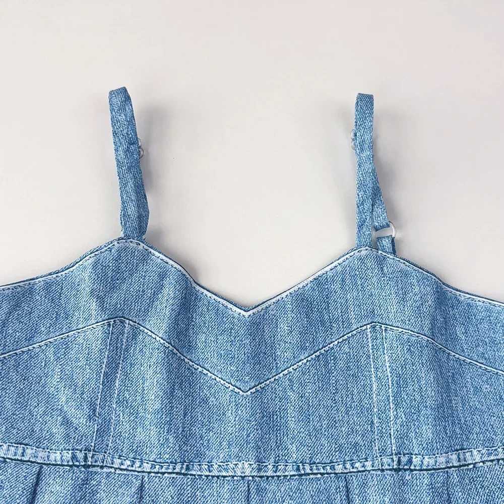 Bear collar summer girls clothing blue imitation denim sleeveless vest+pants 2-piece set solid color casual childrens clothingT250327