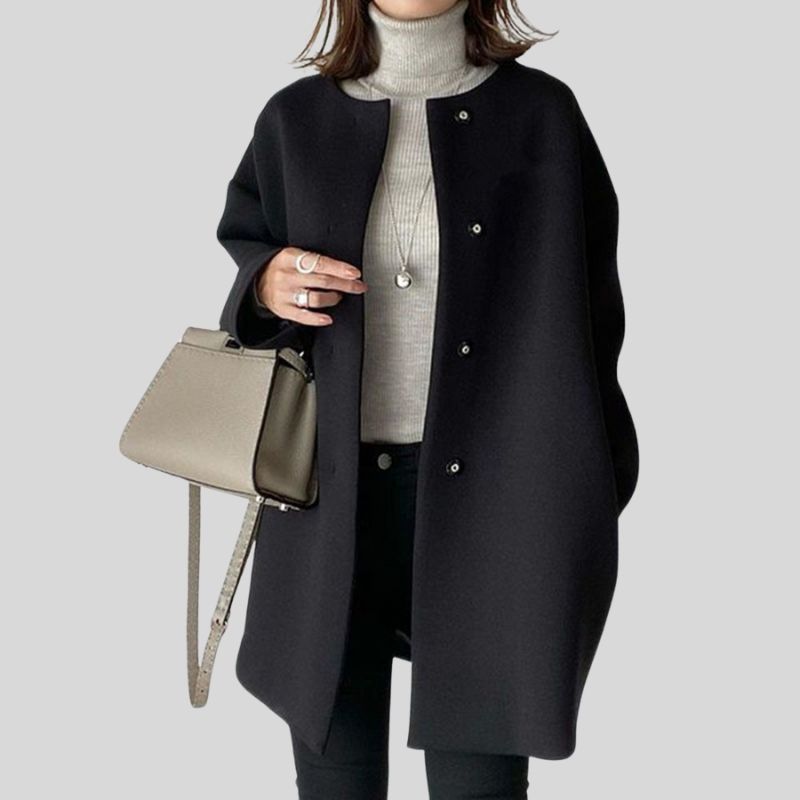 4-Color high-quality spot Japanese straight coat women's autumn and winter temperament solid color simple woolen coat top
