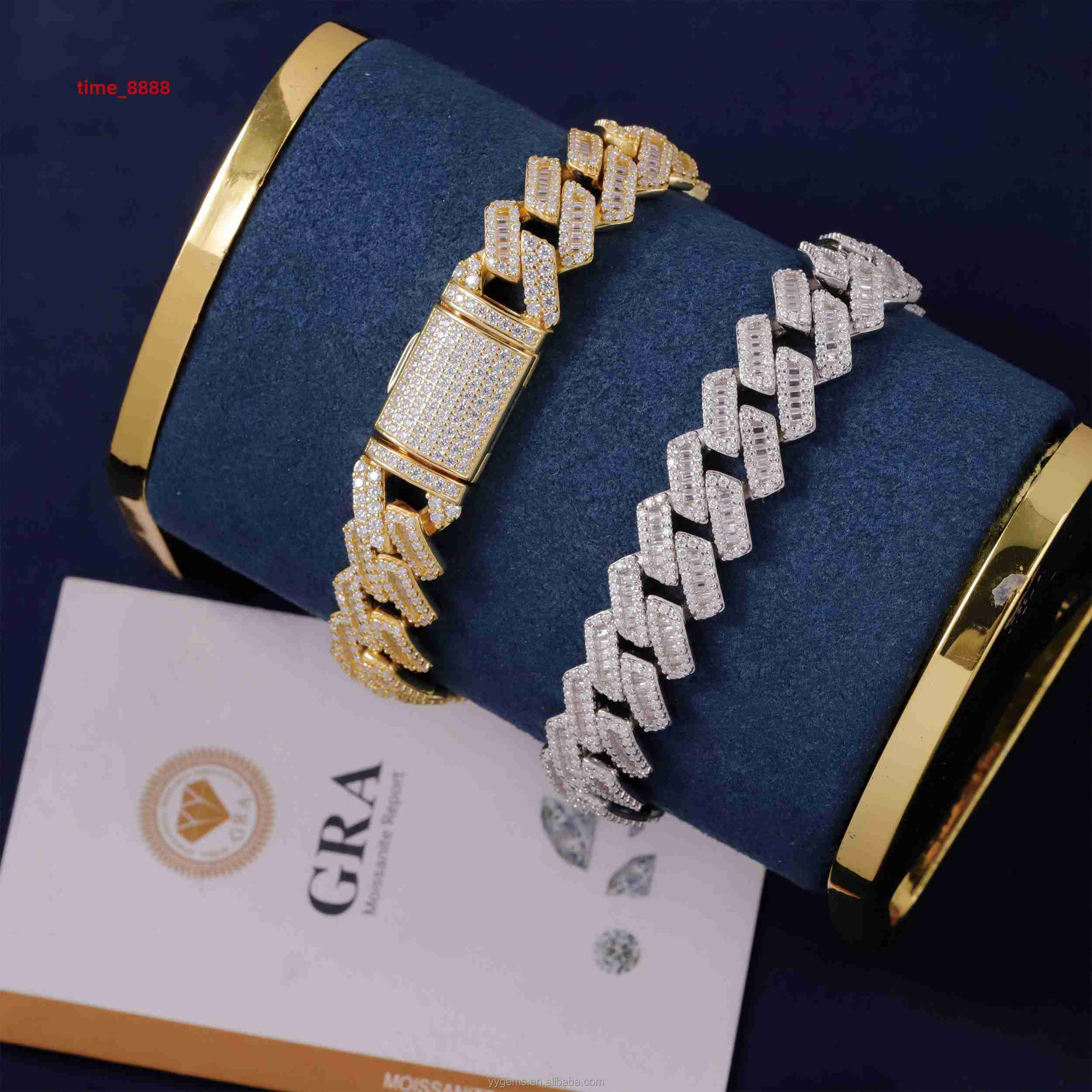 Yu ying VVS Moissanite Bracelet 13mm S925 Silver Hip Hop Bracelet iced out Baguette Moissanite Diamond Cuban Bracelet For Men