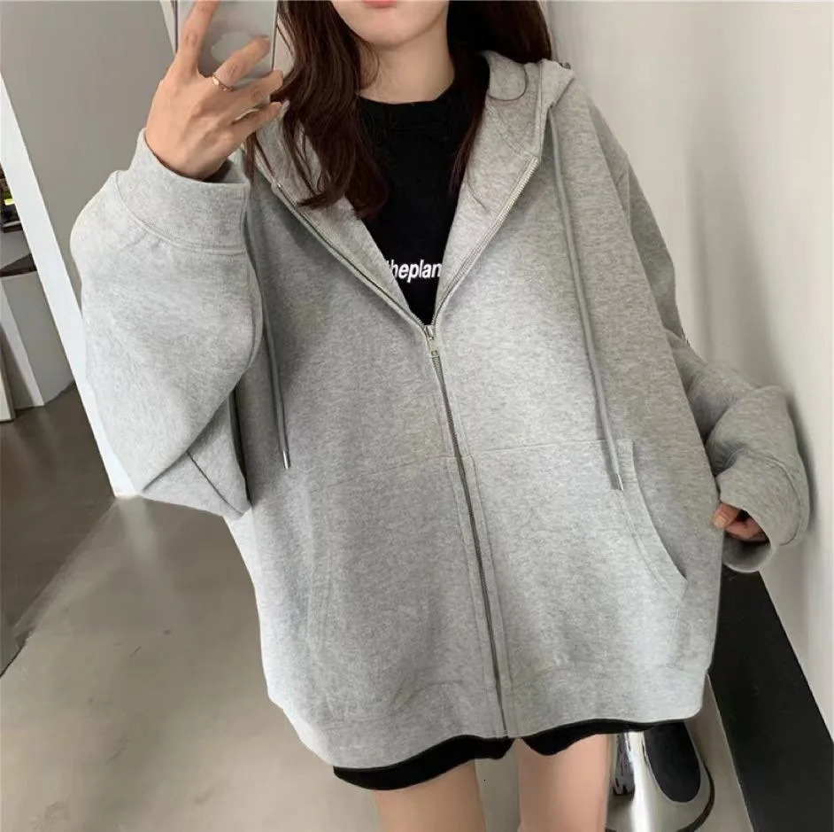 Fashionable Y2K Zipper Hoodie Elegant Womens Spring Oversized Long Sleeve Street Clothing Casual Harajuku Jacket Sportswear 250326