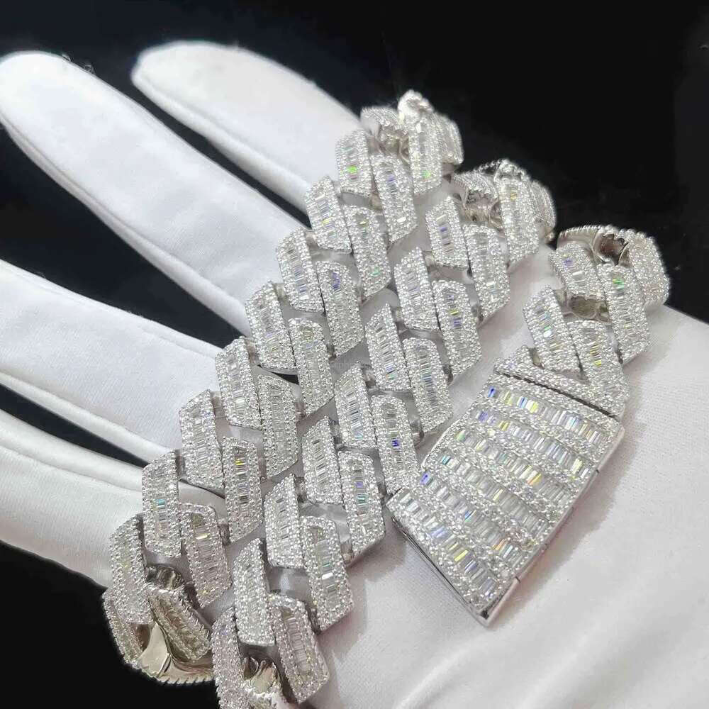 moissanite iced out cuban k chain Hip Hop Fine Jewelry Baguette Dia Men Necklace Sterg Sier Fully Vvs Moissanite designer jewelry