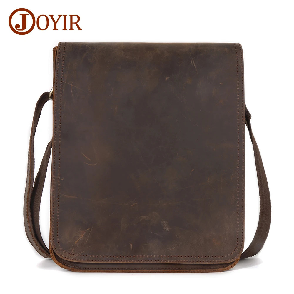 JOYIR Retro Crazy Horse Leather Mens Messenger Bag Flip Cover Casual Small Cross Body 97inch iPad Travel Work Shoulder 250326