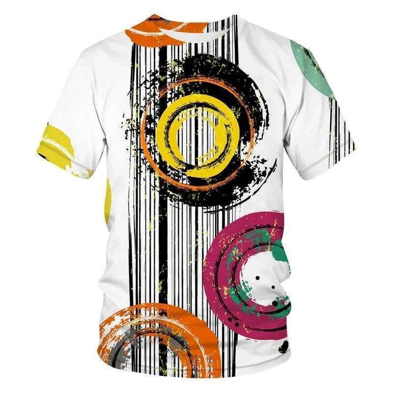 Art Graffiti Pattern T shirt Men s Street Clothing Round Neck D Printed Hip Hop Harajuku Soft Stripe