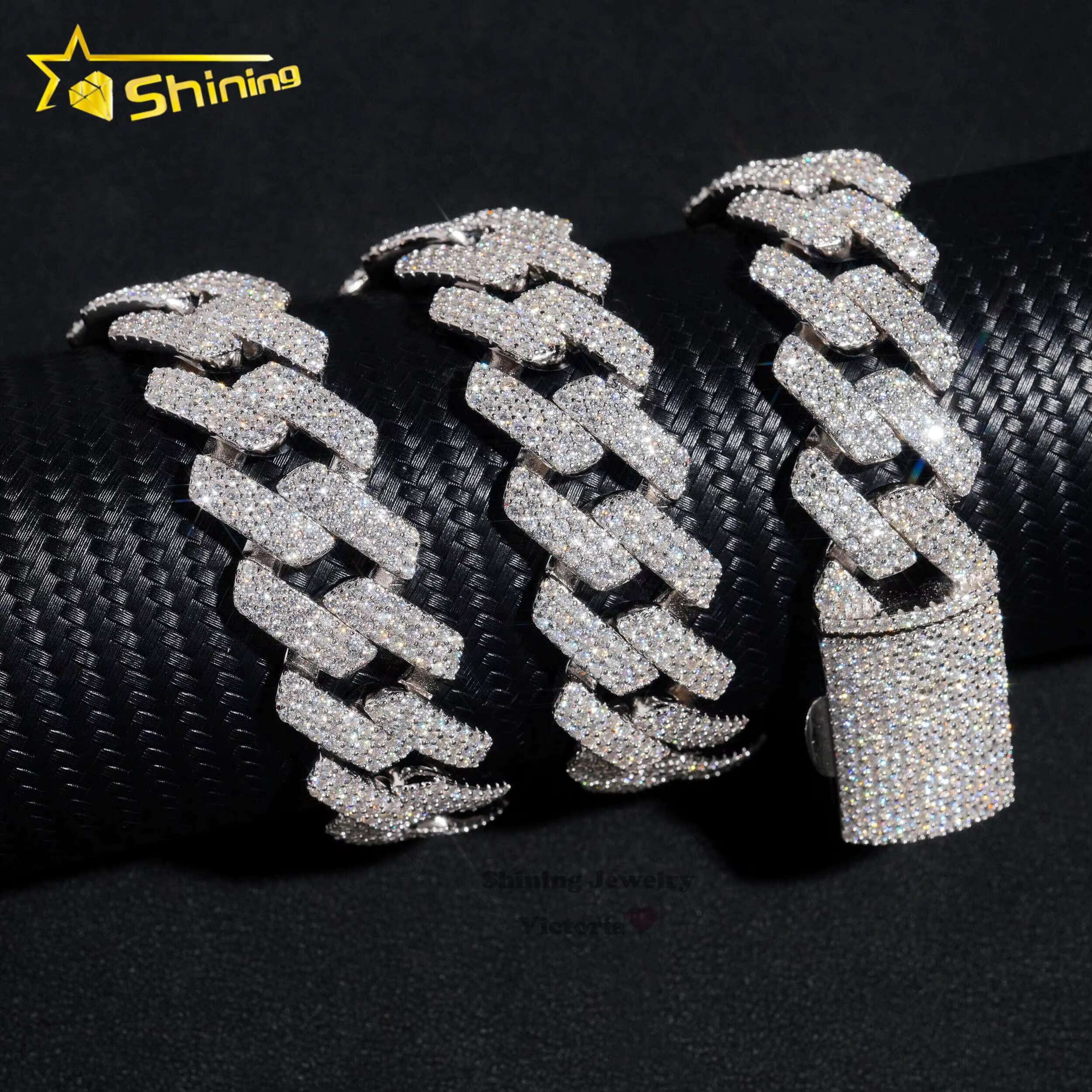 20MM Width Three Rows Gold Fine Jewelry Miami Men Necklace Sterling Silver 925 Iced Out Moissanite Hip Hop Cuban Link Chain