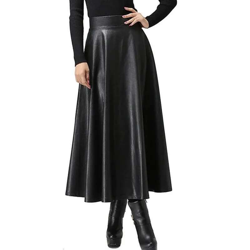 Dongdumaoyi Herfst Winter Nieuwe Dames Midi Rok Van PU Leer Met Hoge Taille In Zwart B