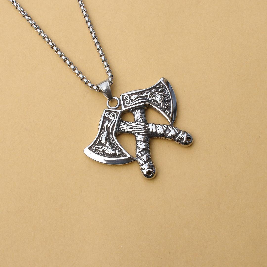 60cm Vintage Nordic Viking Axe Titanium Steel Necklace