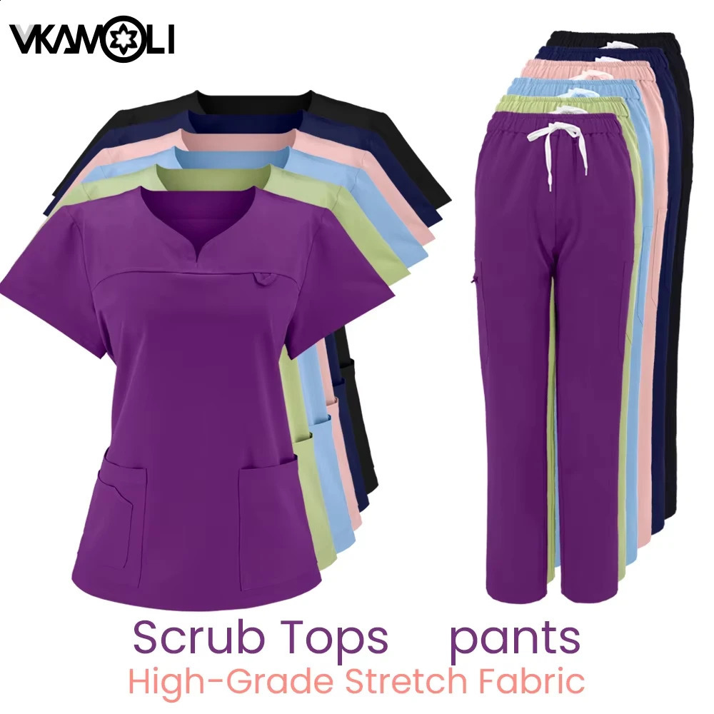 ultrathin fitting elastic washer set for operating room uniforms nurses solid color gowns 250326