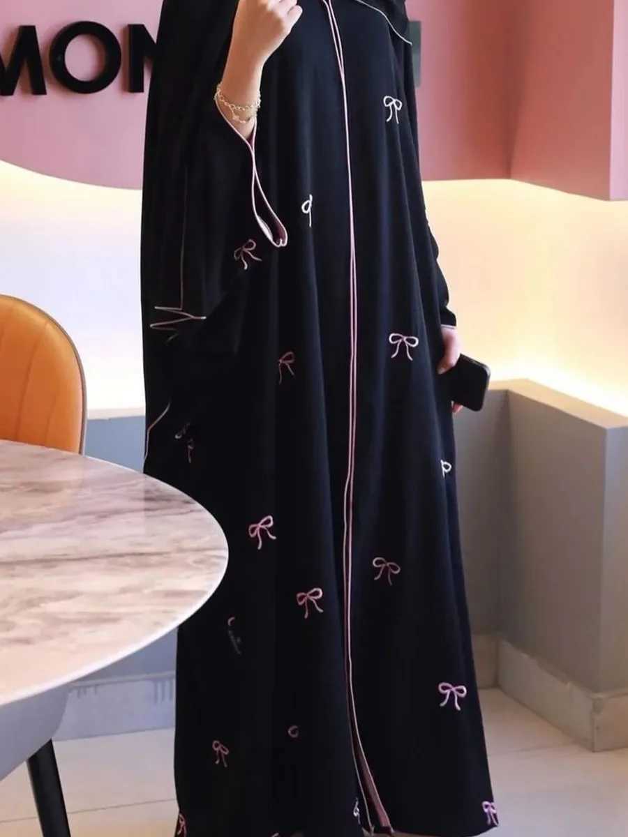 Muslim Women Dubai Luxury Abaya Bowknot Embroidery Long Dresses Kimono Cardigan Ramadan Robe femme musulmane kaftan African X250514