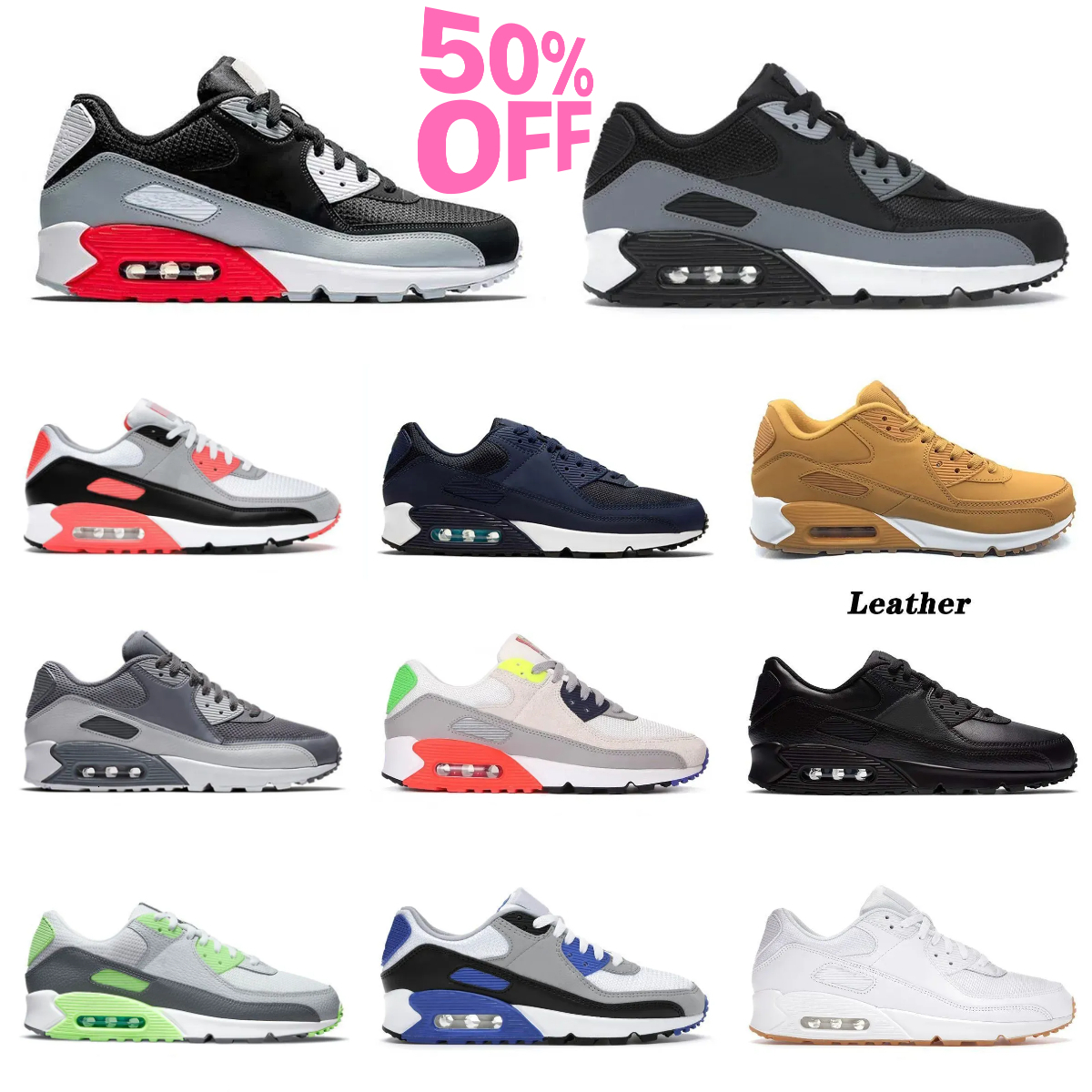 Trainers 90 Sports Casual Shoes 90s Men Women Triple White Black Red Wolf Grey Polka Dot Infrared Running Shoe Recraft Leathers Mesh Laser Blue Tennis Outdoor Sneaker