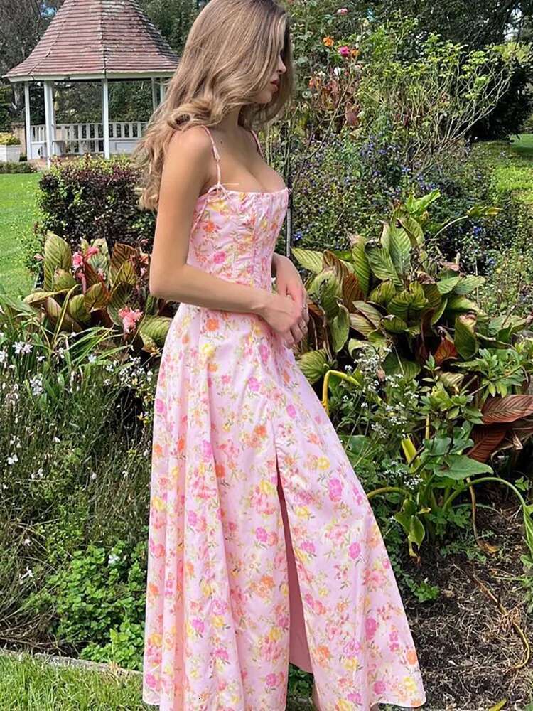 Dongdumaoyi Mode Bloemen Patchwork Bustier Prinsessenjurk Met Bandjes En Baleinen