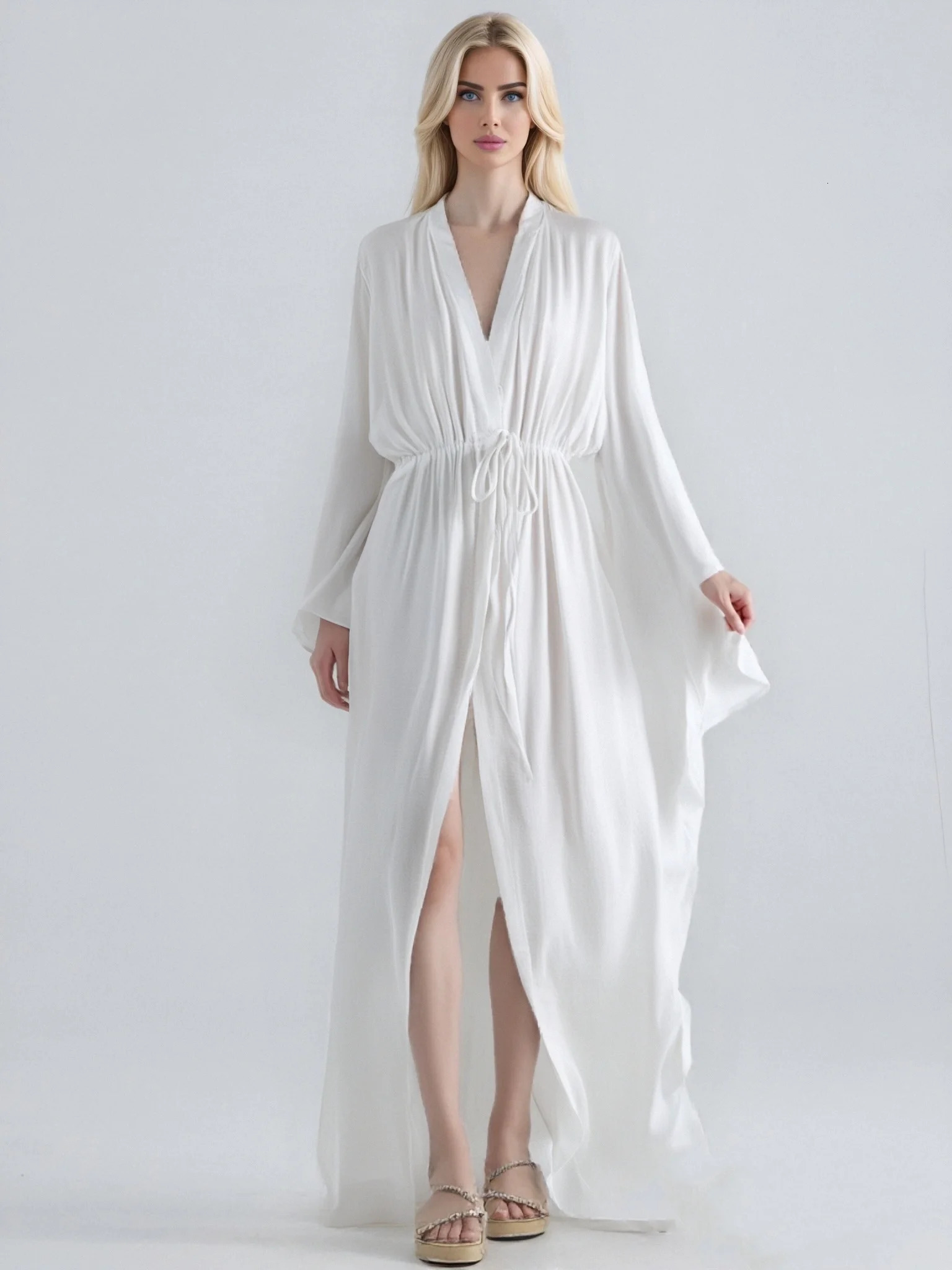2025 solid kimono onepiece bikini top suitable for womens summer sun protection Saron Long Beach dress open front swimsuit 250321
