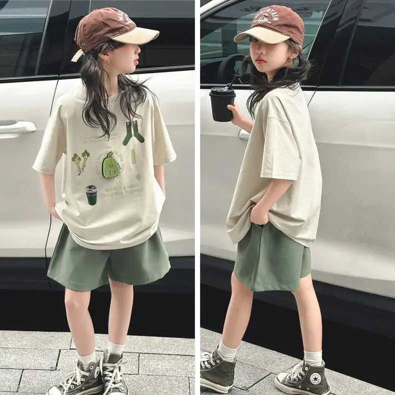 Girls Summer Clothing 2025 New Fashion Set Big Girl Network Celebrity Street Summer Two Piece SetT250327