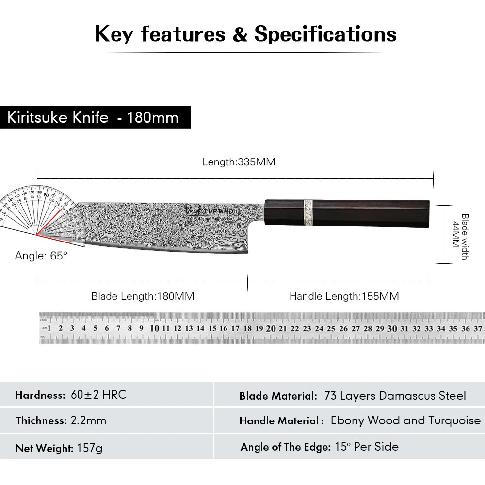 TURWHO 7 Inch Kiritsuke Knives Japanese Hand Forged Damascus Steel Professional Chef Knife Sashimi Cleaver Kitchen Cooking Tools 250327