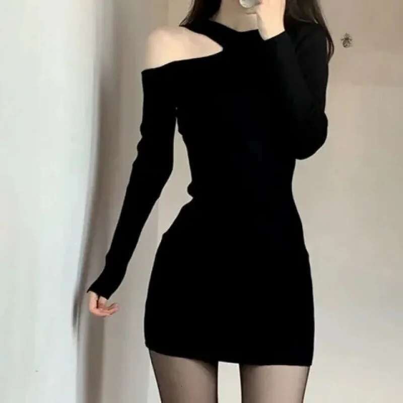 Dongdumaoyi Bodycon Off Shoulder Gebreide Jurk Slim Fit Stretch Kokerjurk Voor Lente Herfst
