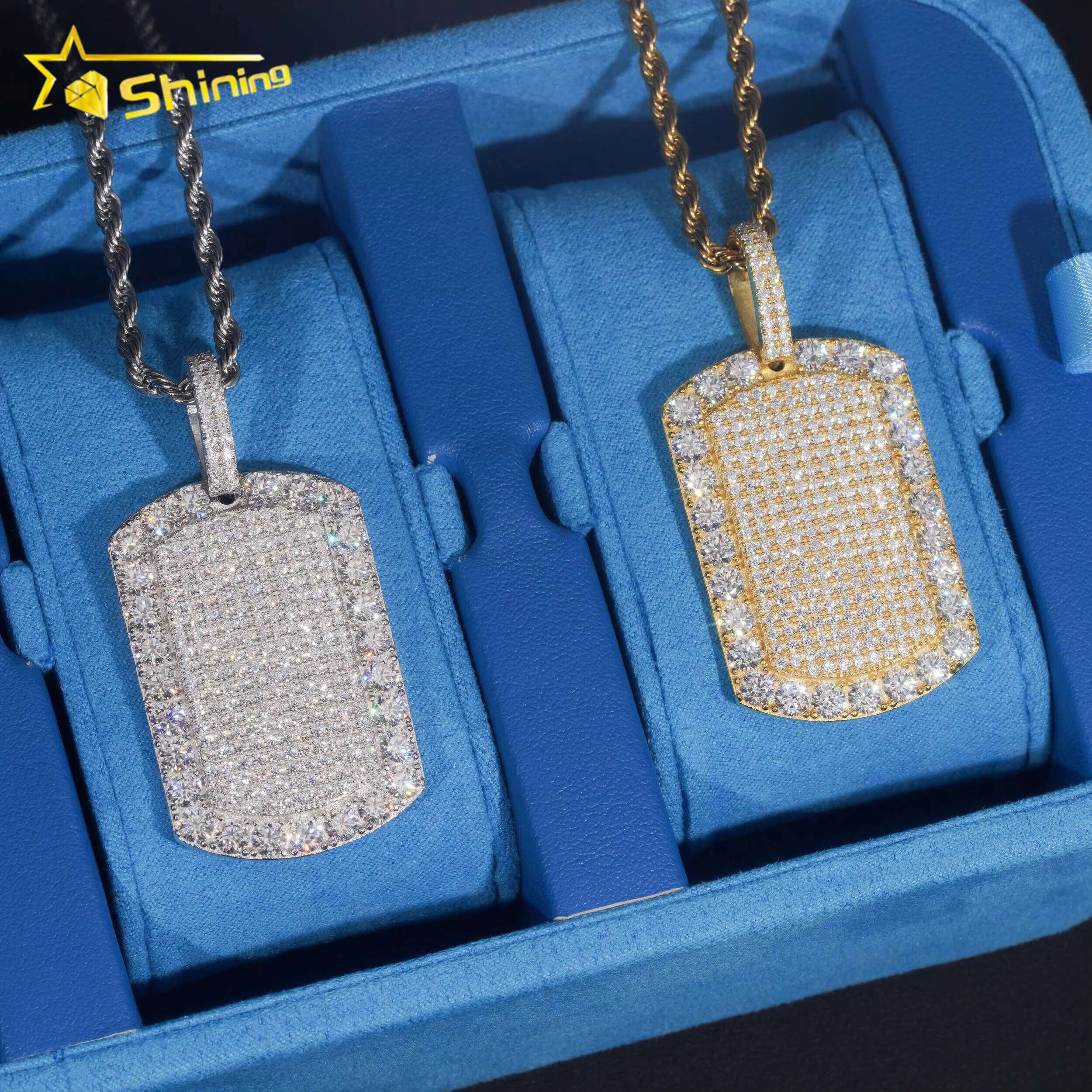 925 Silver Hip Hop Jewelry Big Stone Gold Plated VVS D Moissanite Diamond Pendant Men Fashion Iced Out Dog Tag Pendant