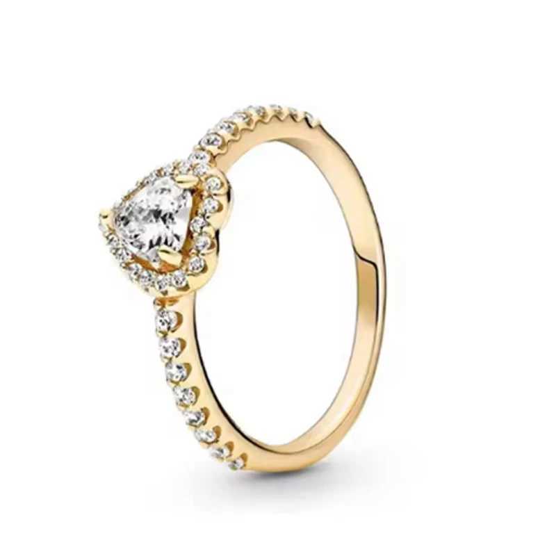 Classic 925 sterling silver charming sparkling gold series heart-shaped square ring for women DIY New Year giftXJ250327