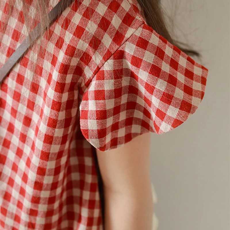 2023 Summer New Girl Plaid Set Personalized Small Sleeve Short Sleeve+Wide Leg Pants Fashion Clothing SetT250327